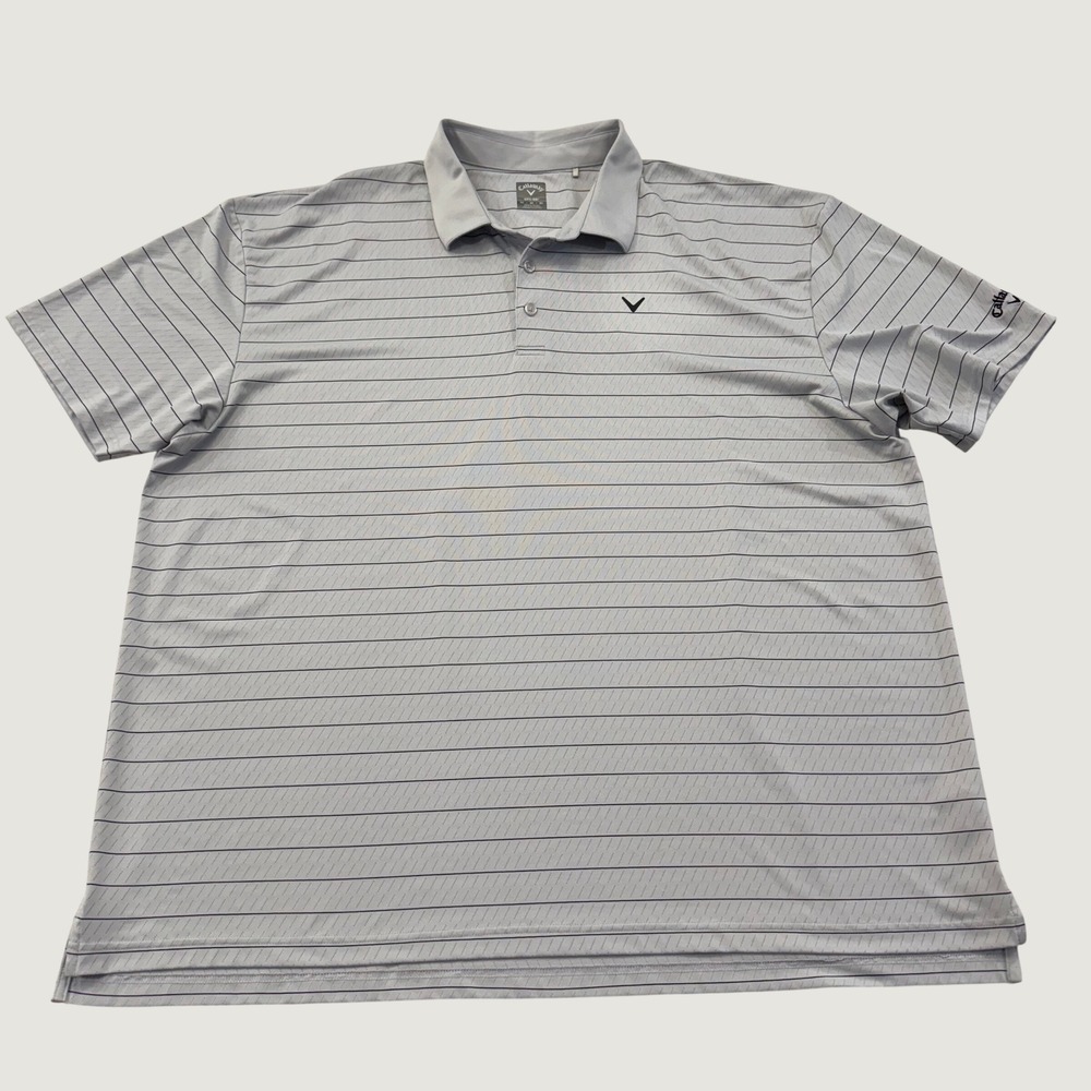 Callaway Opti Dri Polo Shirt Mens 3X Gray Striped Stretch Short Sleeve Golf